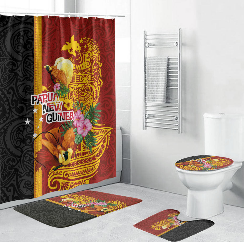 Papua New Guinea Independence Day Bathroom Set Birds-of-Paradise Melanesian Tattoos Tropical Plants LT03 Bathroom Set (4 pcs) Multicolor - Polynesian Pride