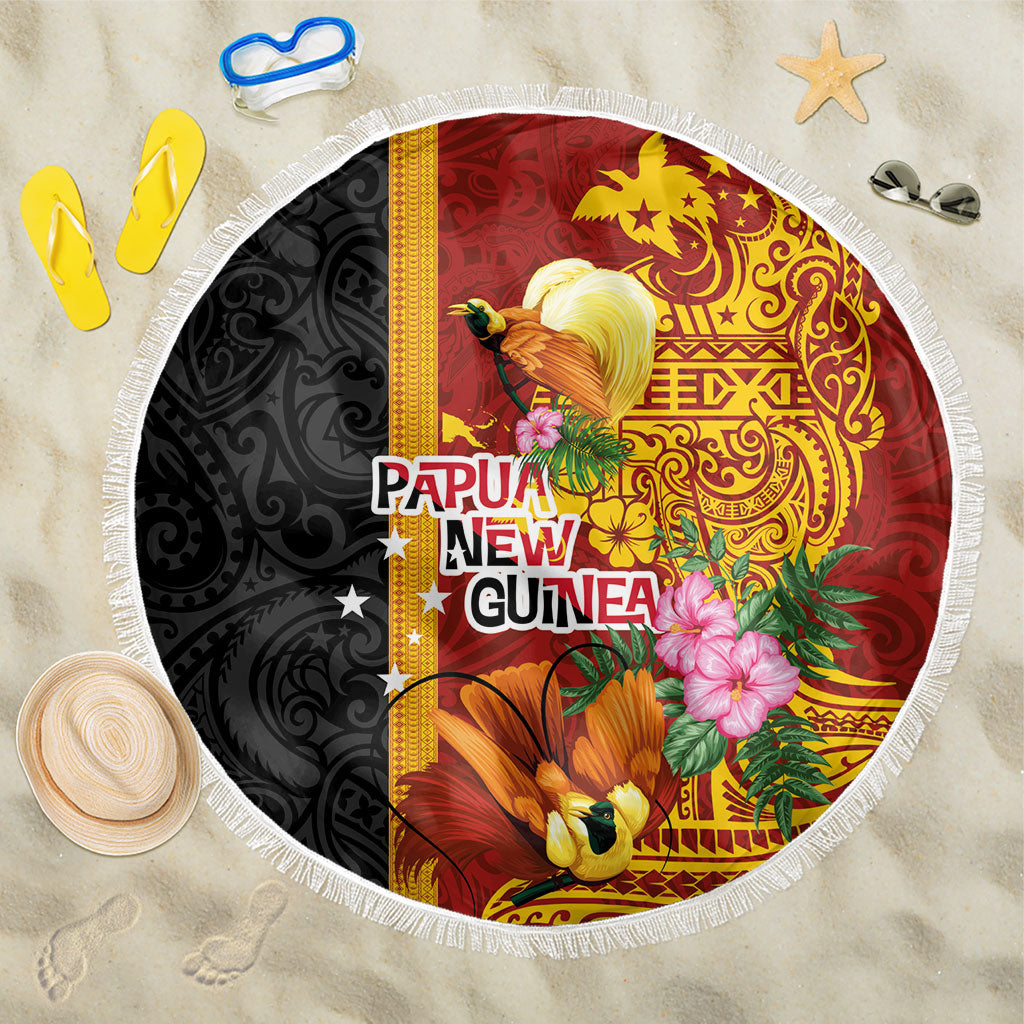 Papua New Guinea Independence Day Beach Blanket Birds-of-Paradise Melanesian Tattoos Tropical Plants LT03 One Size 150cm Multicolor - Polynesian Pride