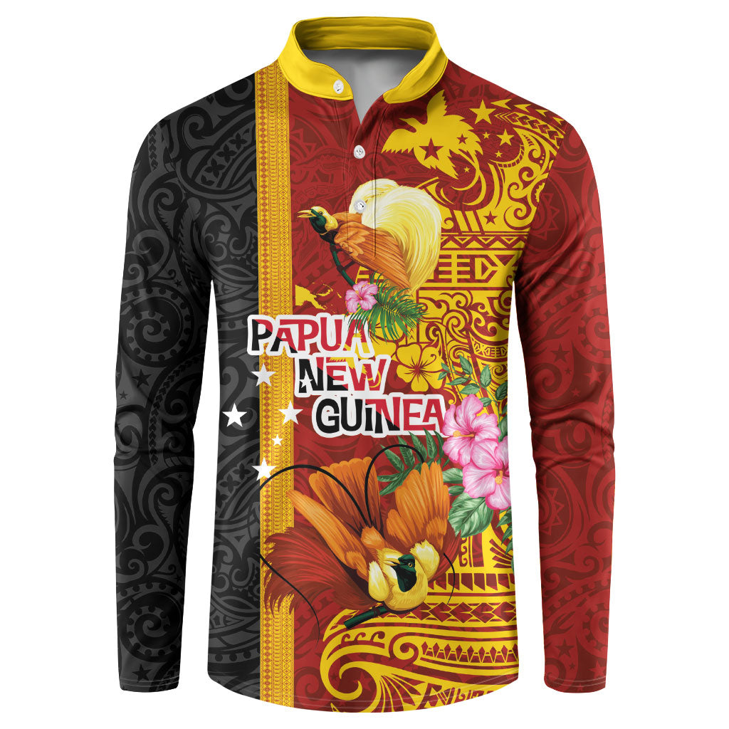 Papua New Guinea Independence Day Button Sweatshirt Birds-of-Paradise Melanesian Tattoos Tropical Plants LT03 Multicolor - Polynesian Pride