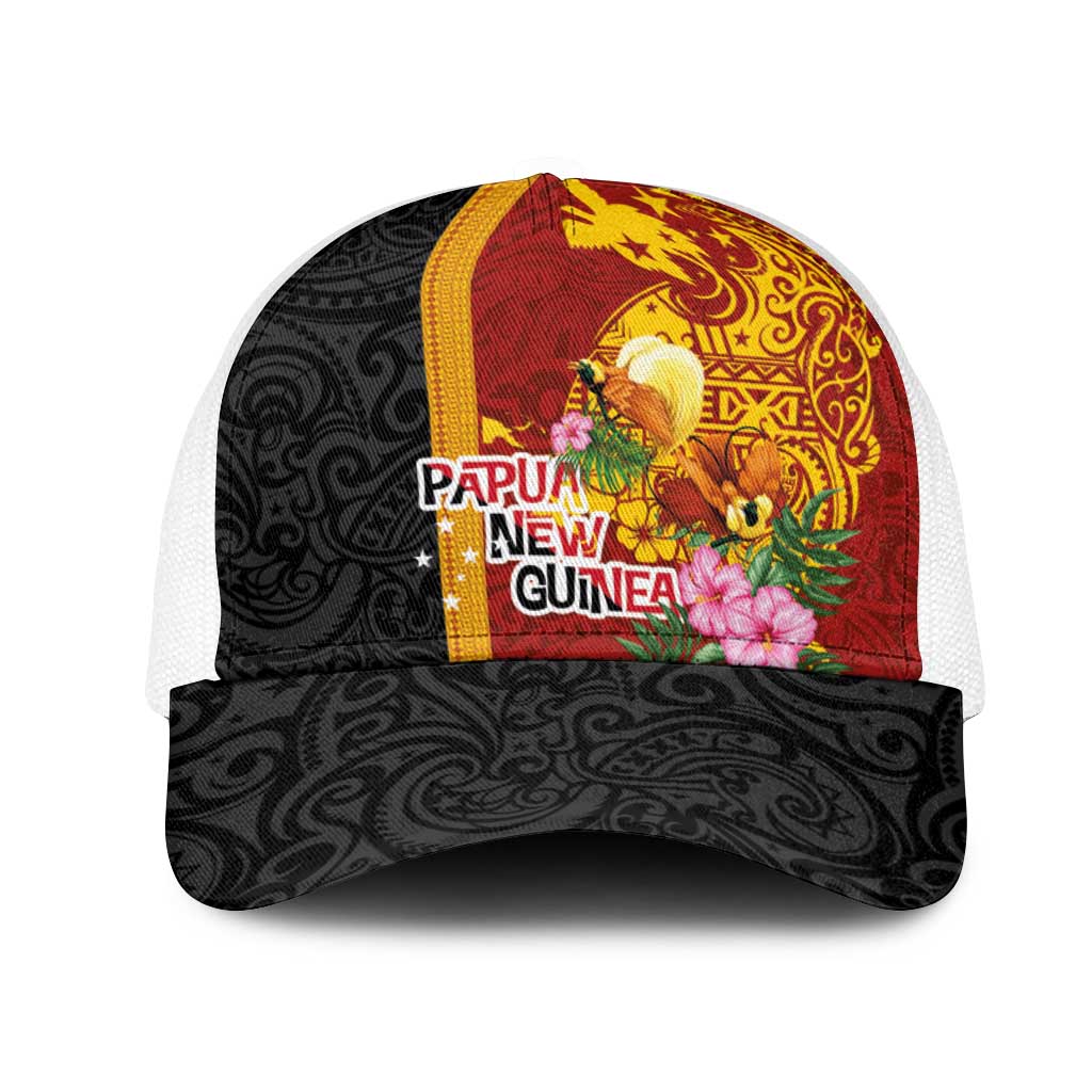 Papua New Guinea Independence Day Mesh Trucker Cap Birds-of-Paradise Melanesian Tattoos Tropical Plants LT03 One Size White Multicolor - Polynesian Pride