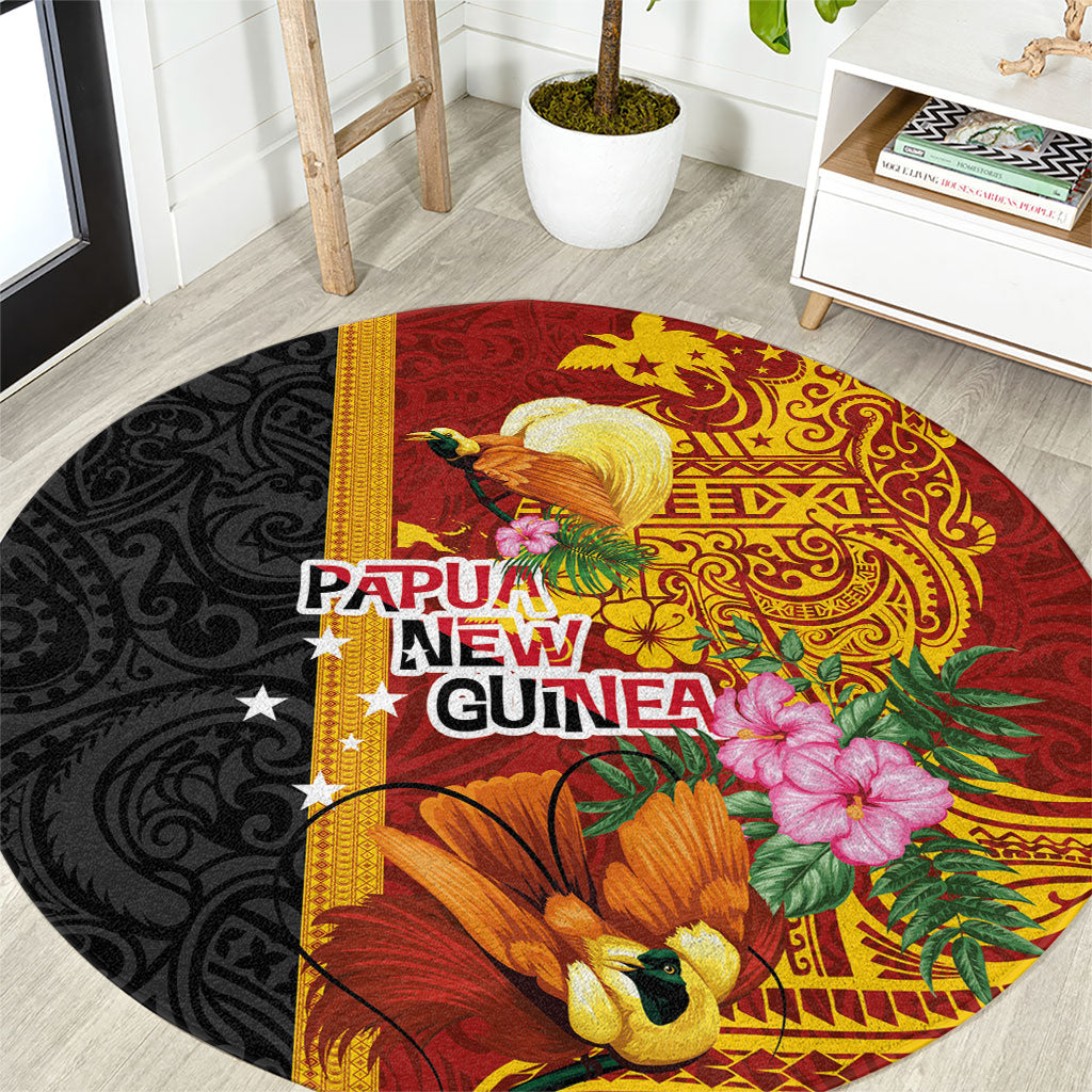 Papua New Guinea Independence Day Round Carpet Birds-of-Paradise Melanesian Tattoos Tropical Plants LT03 Multicolor - Polynesian Pride