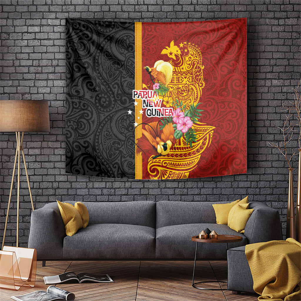 Papua New Guinea Independence Day Tapestry Birds-of-Paradise Melanesian Tattoos Tropical Plants LT03 Multicolor - Polynesian Pride