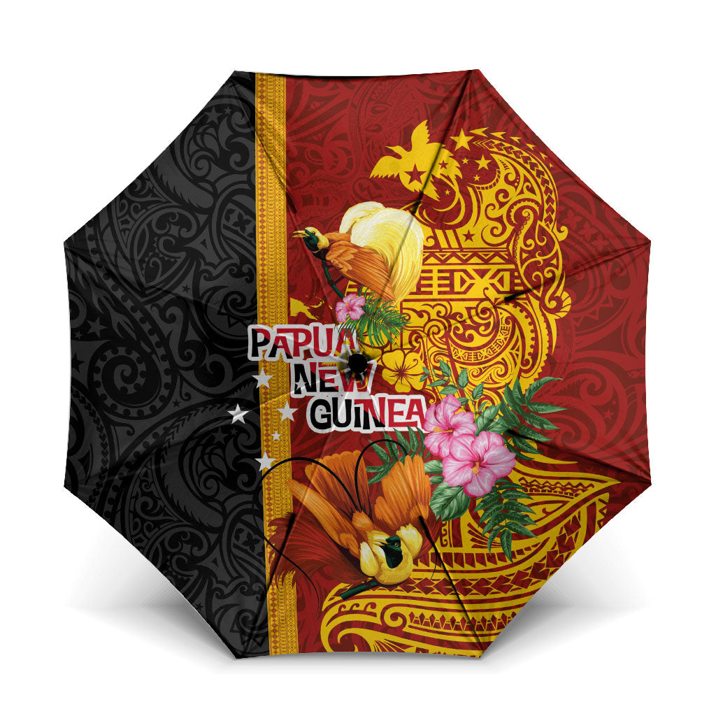 Papua New Guinea Independence Day Umbrella Birds-of-Paradise Melanesian Tattoos Tropical Plants LT03 One Size Folded 11.42 inch Opened Diameter 37.4 inch Multicolor - Polynesian Pride