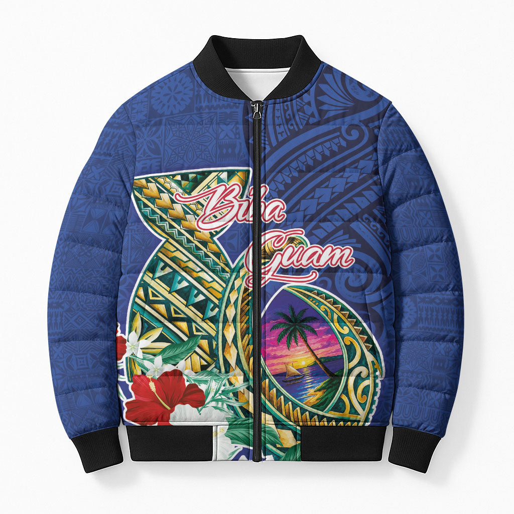 Guam Chamorro Bomber Puffer Jacket Tribal Latte Stone and Seal Artwork Polynesian Patterns LT03 Unisex Multicolor - Polynesian Pride