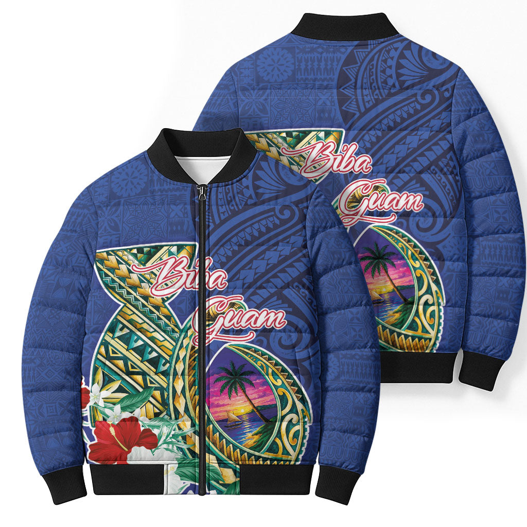 Guam Chamorro Bomber Puffer Jacket Tribal Latte Stone and Seal Artwork Polynesian Patterns LT03 - Polynesian Pride
