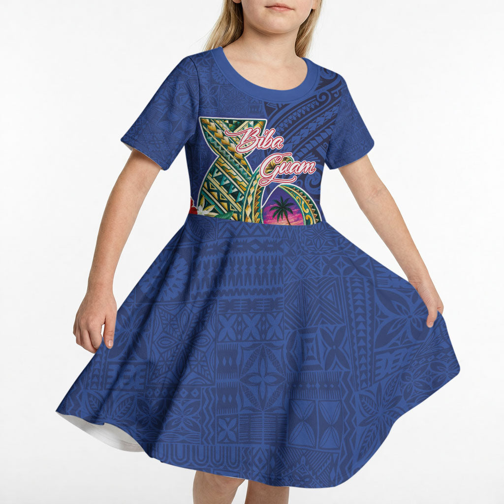 Guam Chamorro Kid Short Sleeve Dress Tribal Latte Stone and Seal Artwork Polynesian Patterns LT03 - Polynesian Pride
