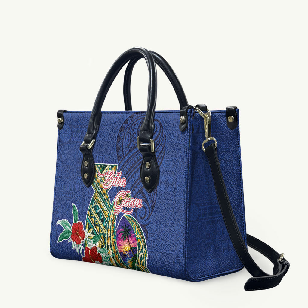 Guam Chamorro Leather Bag Tribal Latte Stone and Seal Artwork Polynesian Patterns LT03 Multicolor - Polynesian Pride