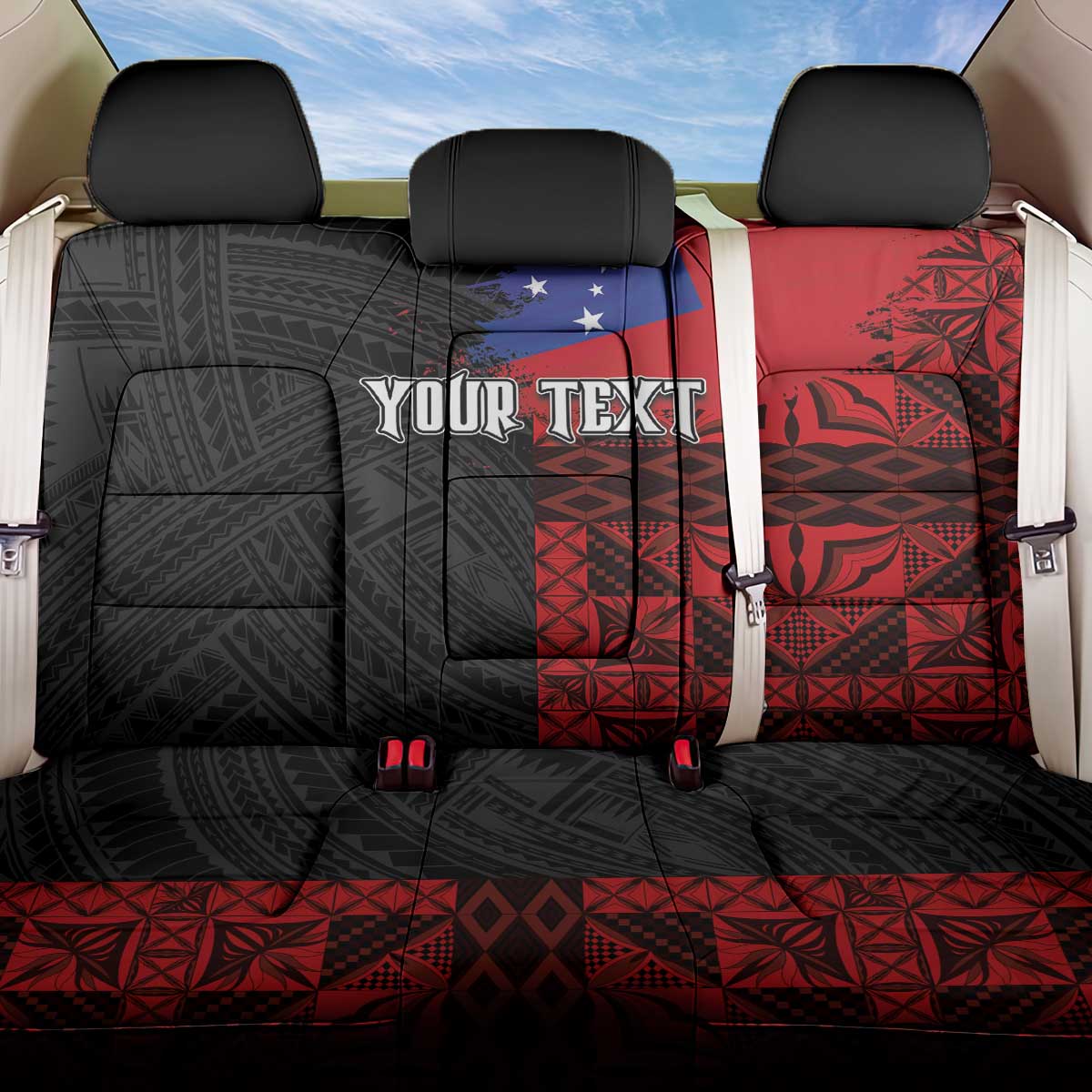 Personalised Samoa 685 Back Car Seat Cover Siapo Pattern and Samoa Flag Design LT03 One Size Black - Polynesian Pride
