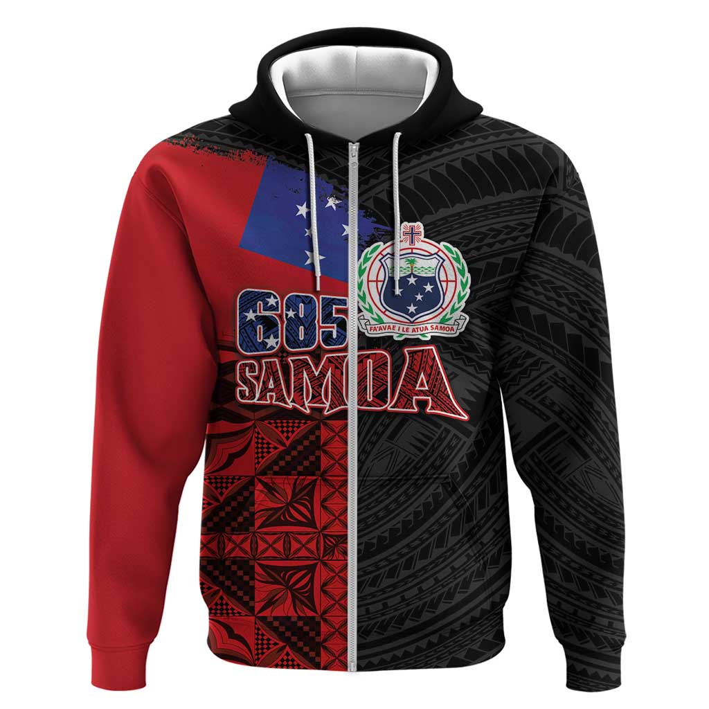 Personalised Samoa 685 Hoodie Siapo Pattern and Samoa Flag Design LT03 Zip Hoodie Black - Polynesian Pride