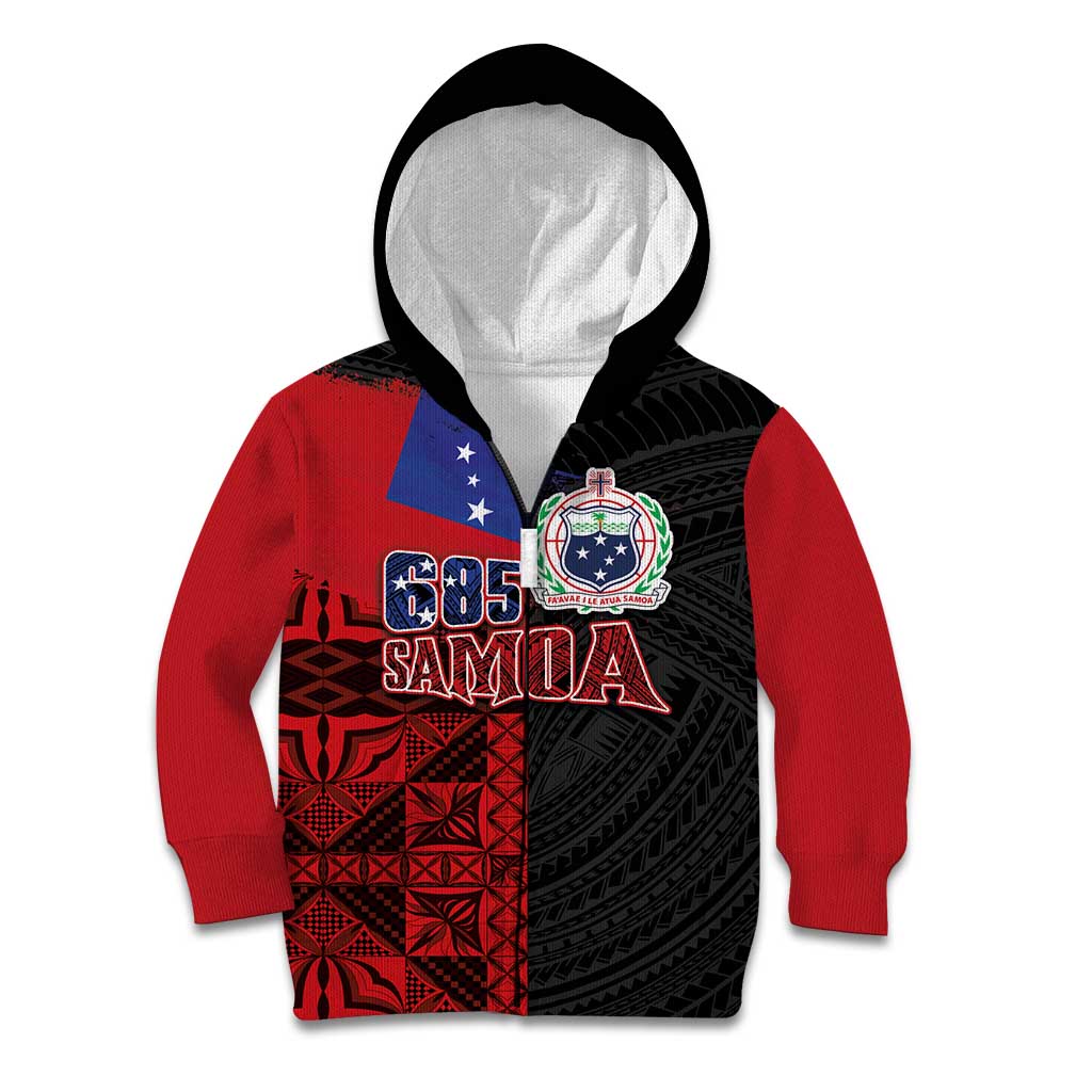 Personalised Samoa 685 Kid Hoodie Siapo Pattern and Samoa Flag Design LT03 Zip Hoodie Black - Polynesian Pride