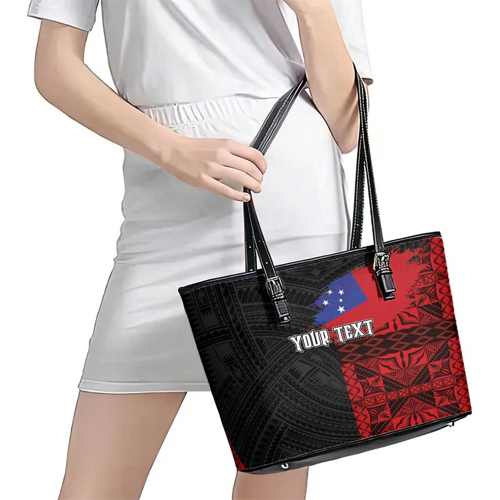 Personalised Samoa 685 Leather Tote Bag Siapo Pattern and Samoa Flag Design LT03 - Polynesian Pride