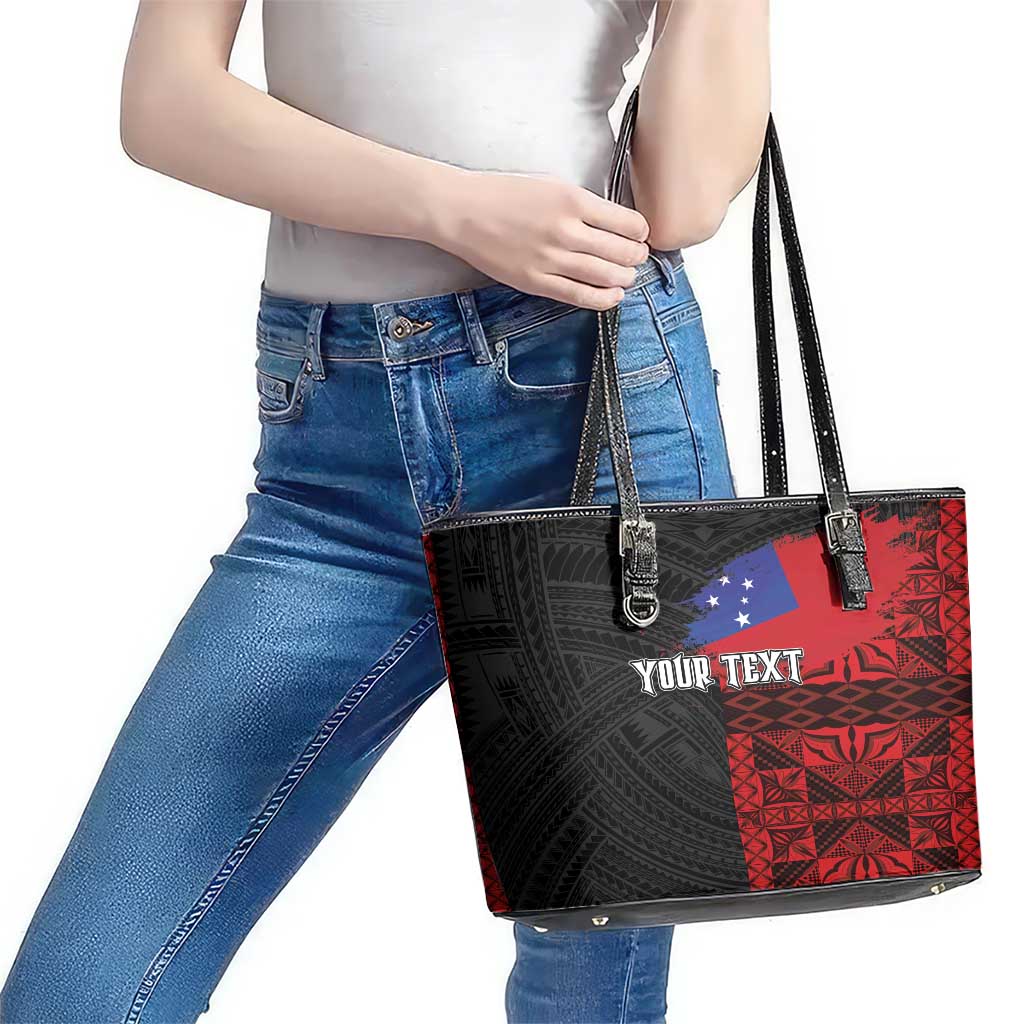 Personalised Samoa 685 Leather Tote Bag Siapo Pattern and Samoa Flag Design LT03 - Polynesian Pride