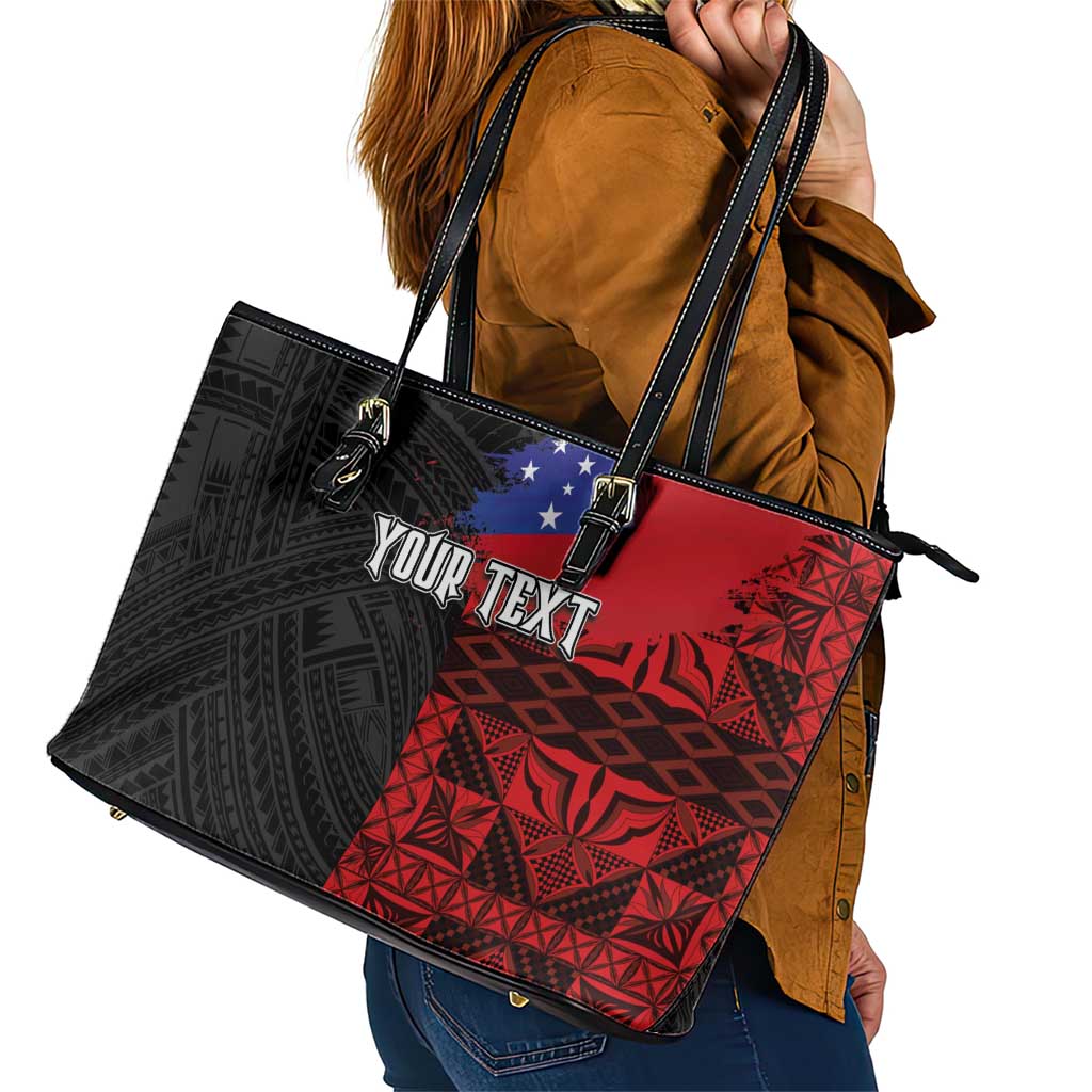Personalised Samoa 685 Leather Tote Bag Siapo Pattern and Samoa Flag Design LT03 - Polynesian Pride