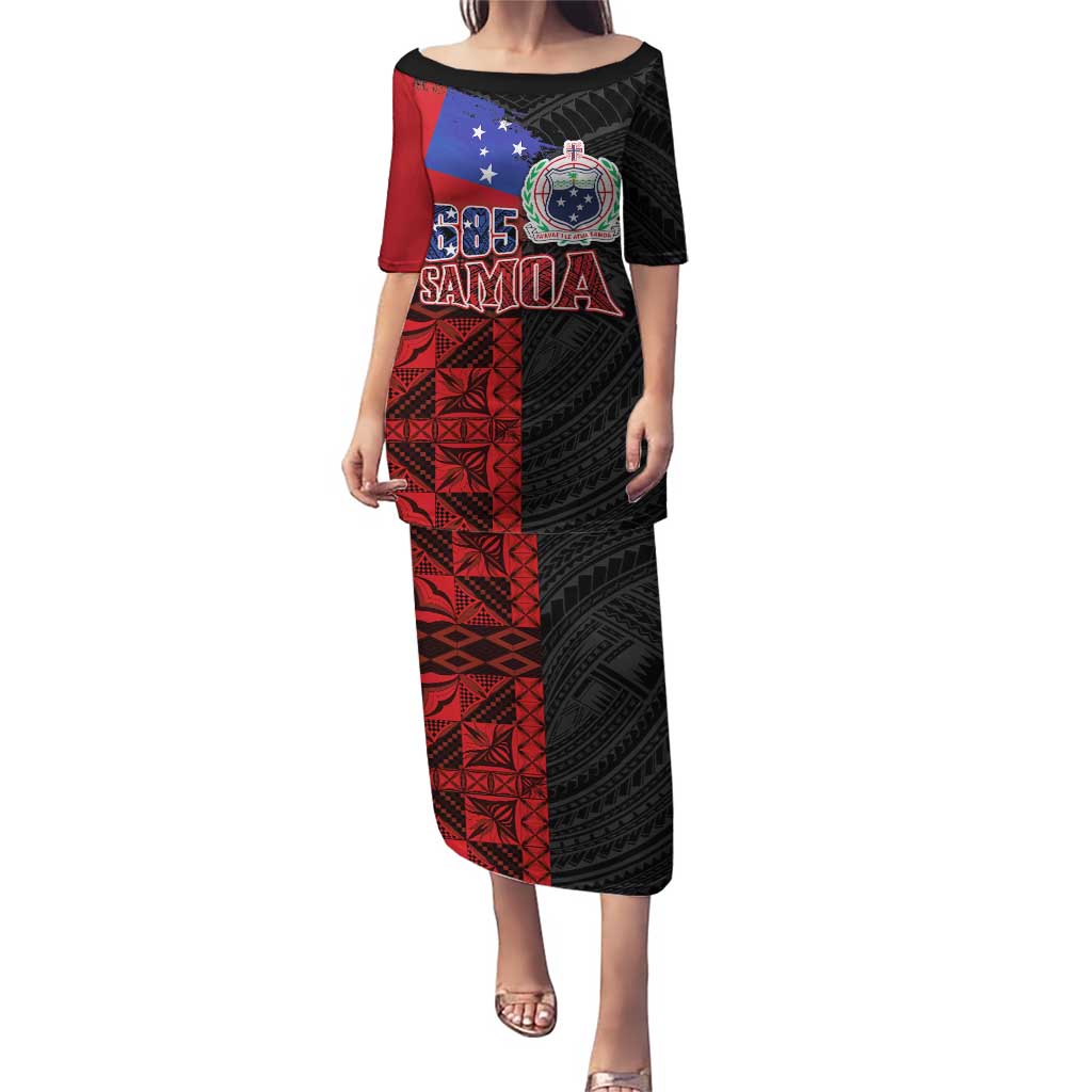 Personalised Samoa 685 Puletasi Siapo Pattern and Samoa Flag Design LT03 Long Dress Black - Polynesian Pride