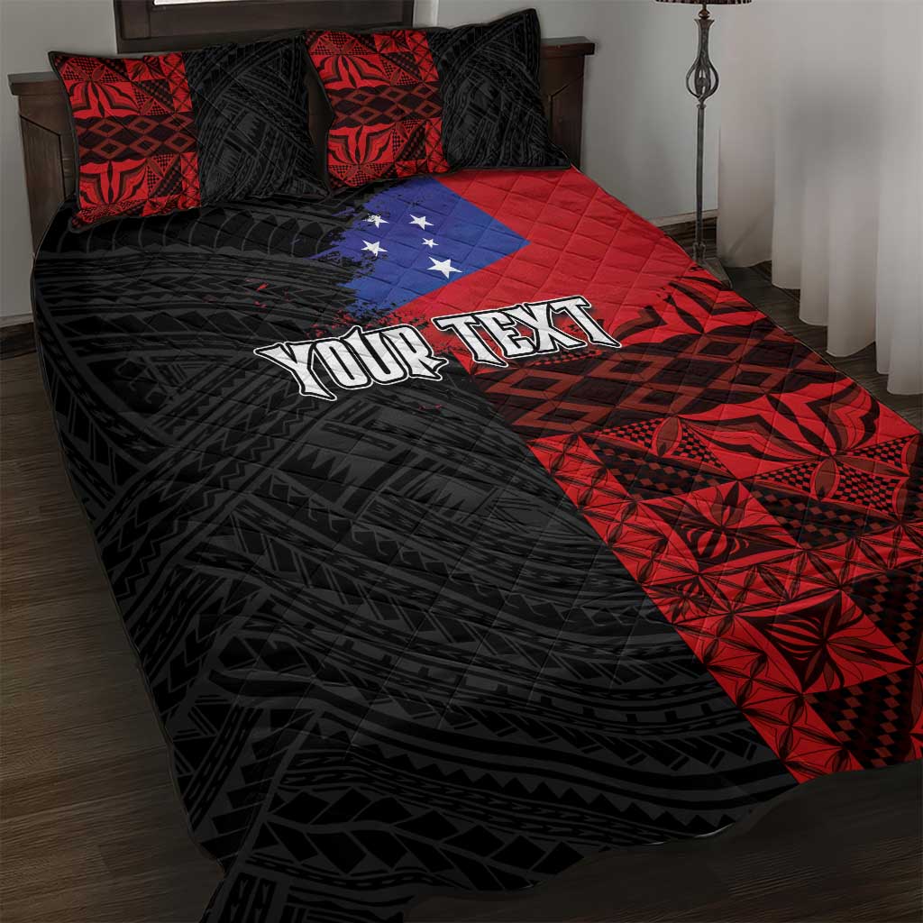 Personalised Samoa 685 Quilt Bed Set Siapo Pattern and Samoa Flag Design LT03 Black - Polynesian Pride