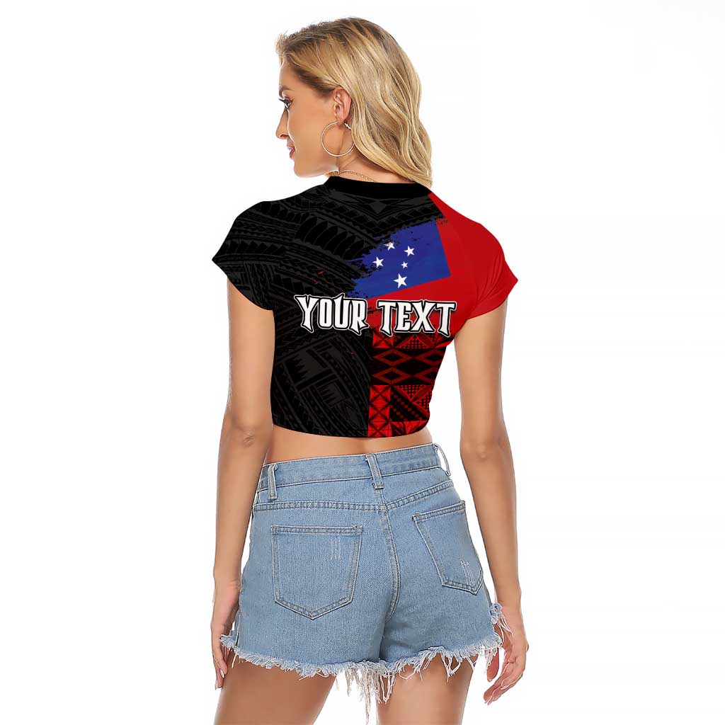Personalised Samoa 685 Raglan Cropped T Shirt Siapo Pattern and Samoa Flag Design LT03 - Polynesian Pride