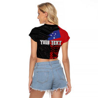Personalised Samoa 685 Raglan Cropped T Shirt Siapo Pattern and Samoa Flag Design LT03 - Polynesian Pride