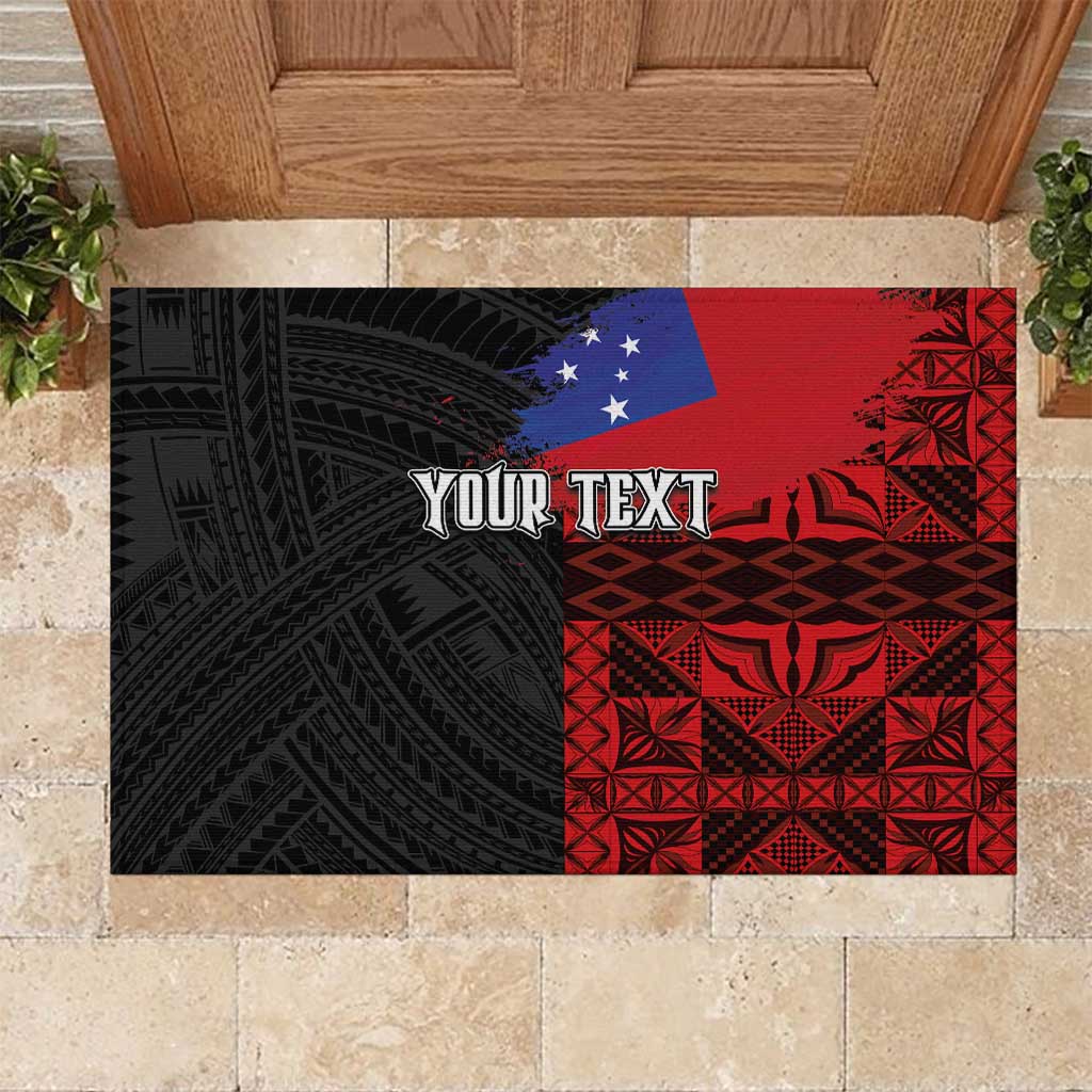 Personalised Samoa 685 Rubber Doormat Siapo Pattern and Samoa Flag Design LT03 Black - Polynesian Pride