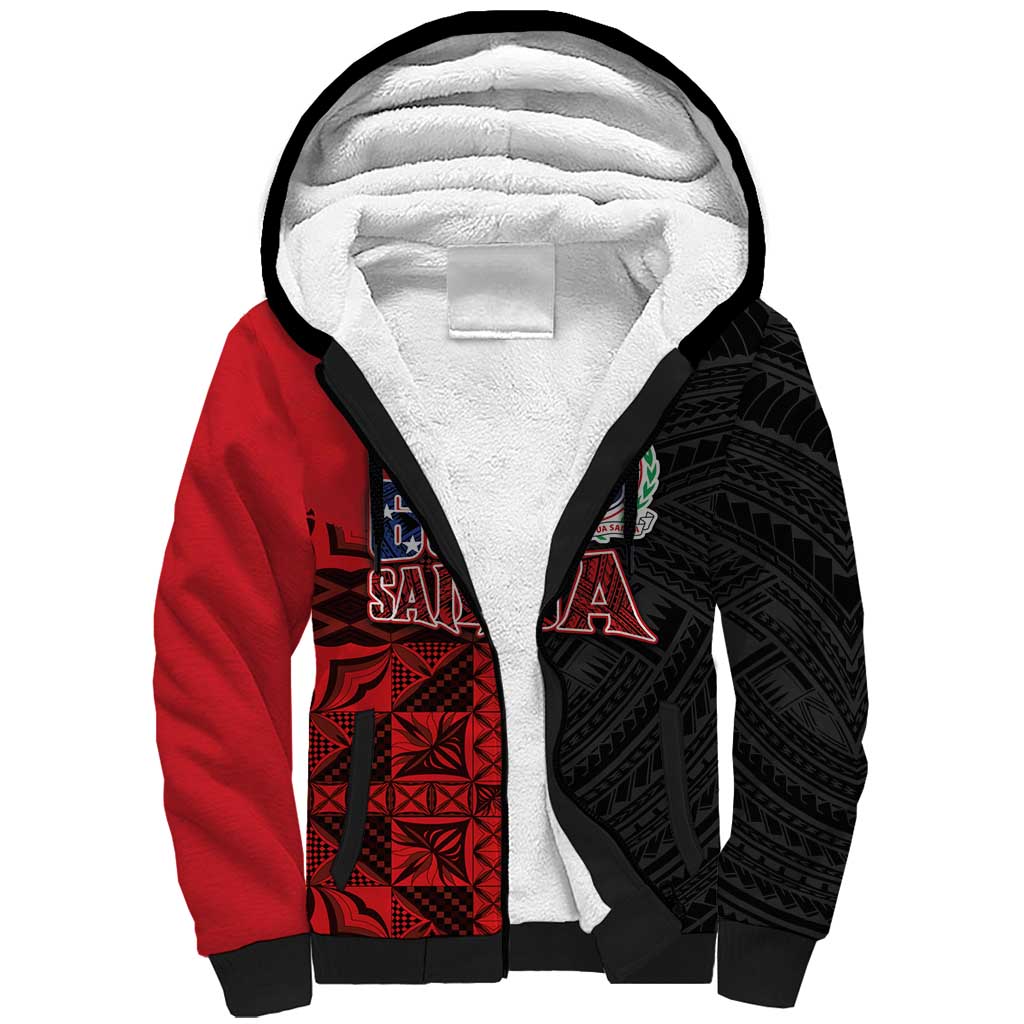 Personalised Samoa 685 Sherpa Hoodie Siapo Pattern and Samoa Flag Design LT03 Unisex Black - Polynesian Pride