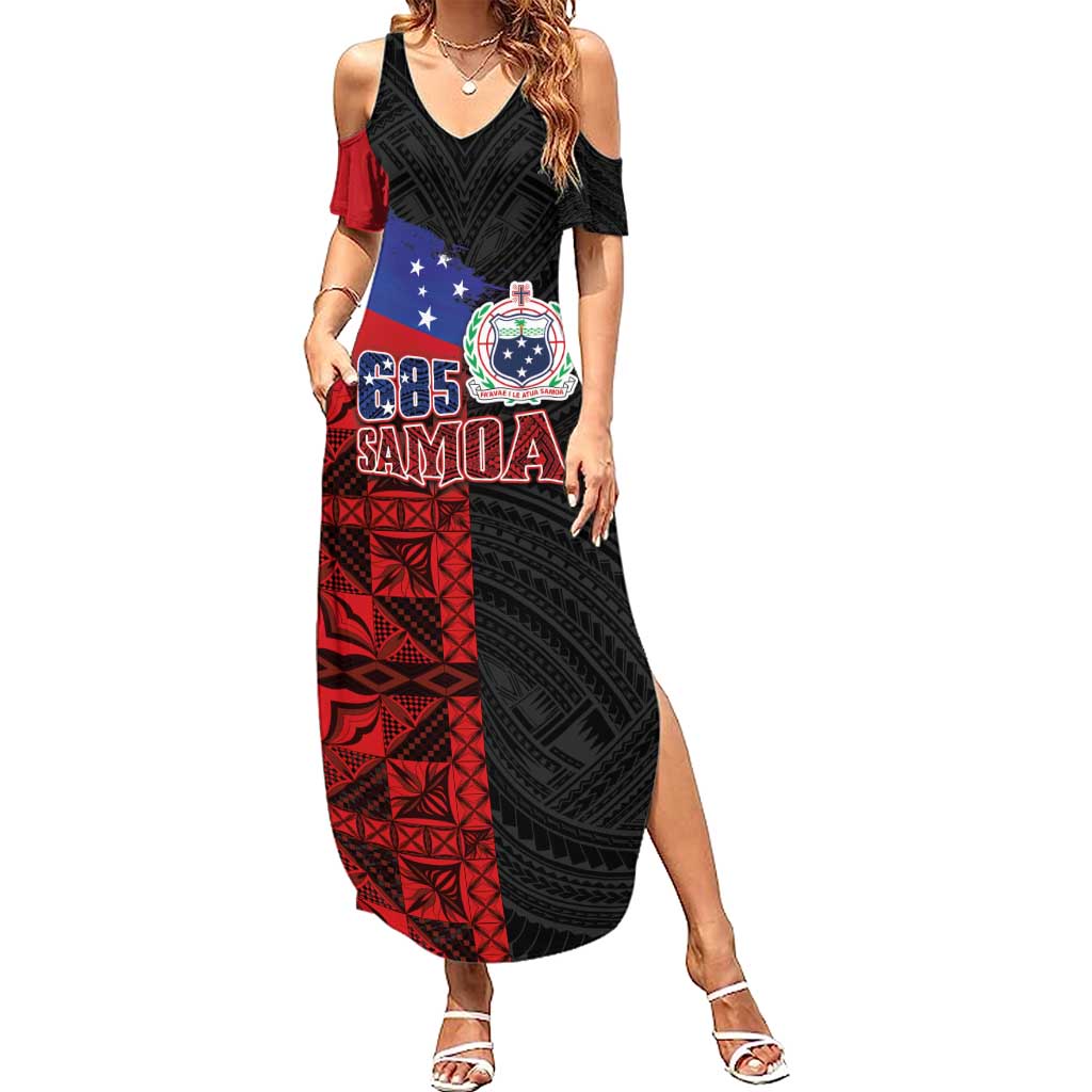 Personalised Samoa 685 Summer Maxi Dress Siapo Pattern and Samoa Flag Design LT03 Women Black - Polynesian Pride