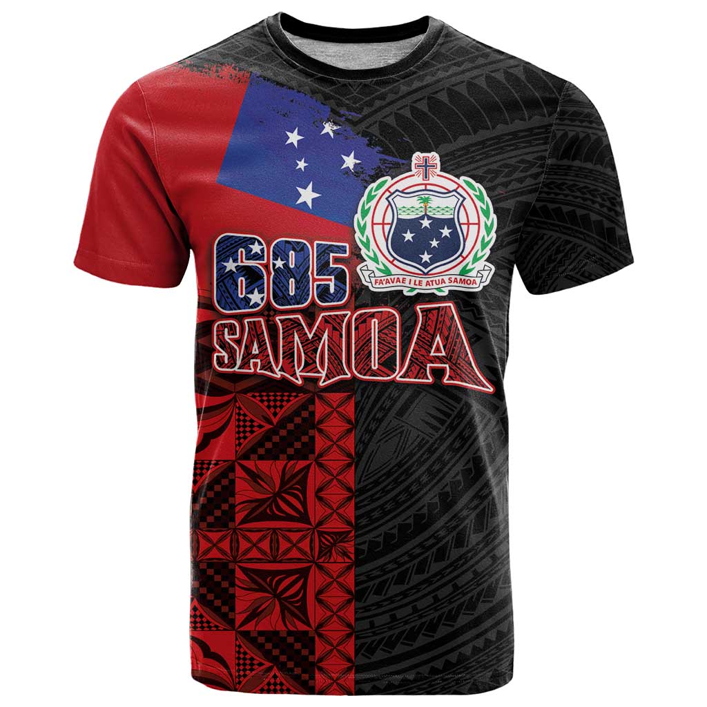 Personalised Samoa 685 T Shirt Siapo Pattern and Samoa Flag Design LT03 Black - Polynesian Pride