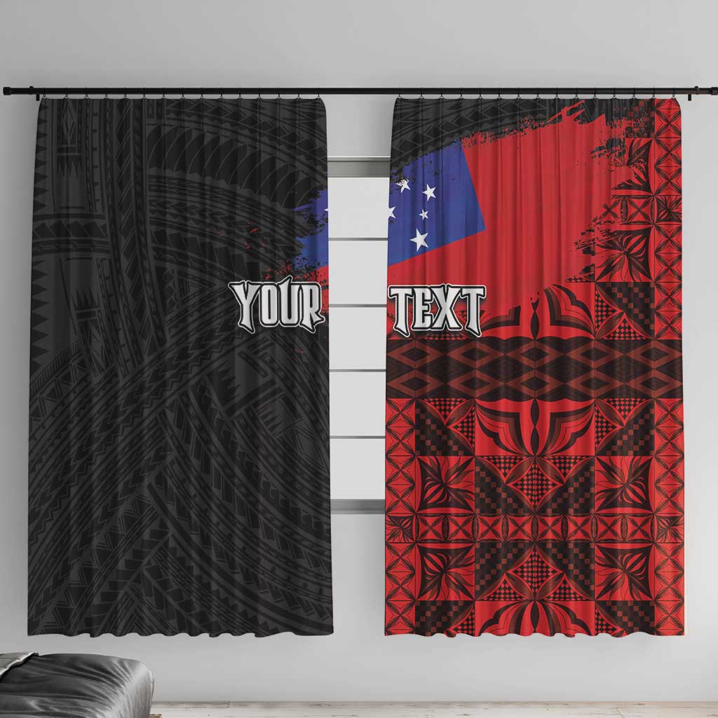 Personalised Samoa 685 Window Curtain Siapo Pattern and Samoa Flag Design LT03 With Hooks Black - Polynesian Pride