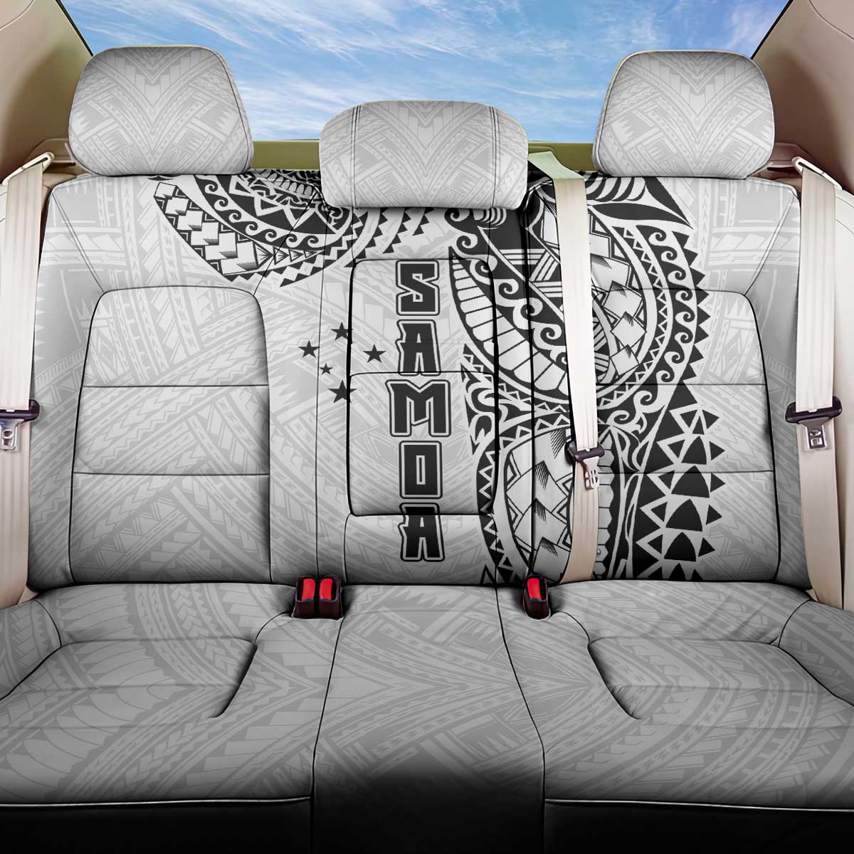 Samoa 685 Art Traditional Tattoo Pattern Back Car Seat Cover White Color LT03 One Size White - Polynesian Pride