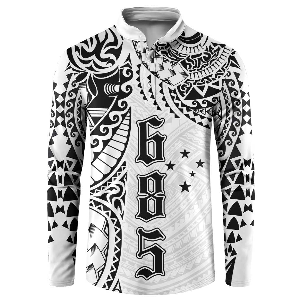 Samoa 685 Art Traditional Tattoo Pattern Button Sweatshirt White Color LT03 White - Polynesian Pride