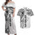 Samoa 685 Art Traditional Tattoo Pattern Couples Matching Off Shoulder Maxi Dress and Hawaiian Shirt White Color