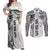 Samoa 685 Art Traditional Tattoo Pattern Couples Matching Off Shoulder Maxi Dress and Long Sleeve Button Shirt White Color