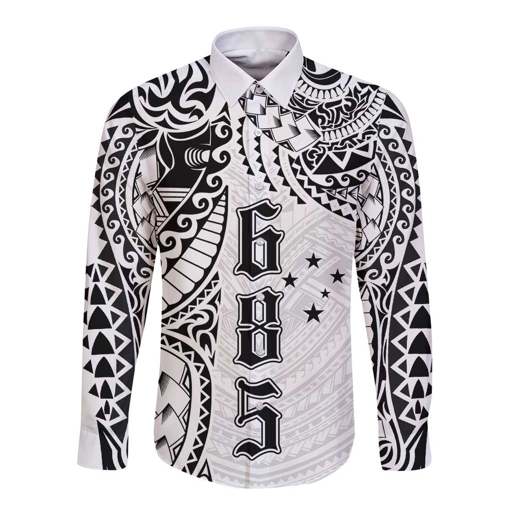 Samoa 685 Art Traditional Tattoo Pattern Long Sleeve Button Shirt White Color LT03 Unisex White - Polynesian Pride