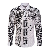 Samoa 685 Art Traditional Tattoo Pattern Long Sleeve Button Shirt White Color LT03 Unisex White - Polynesian Pride