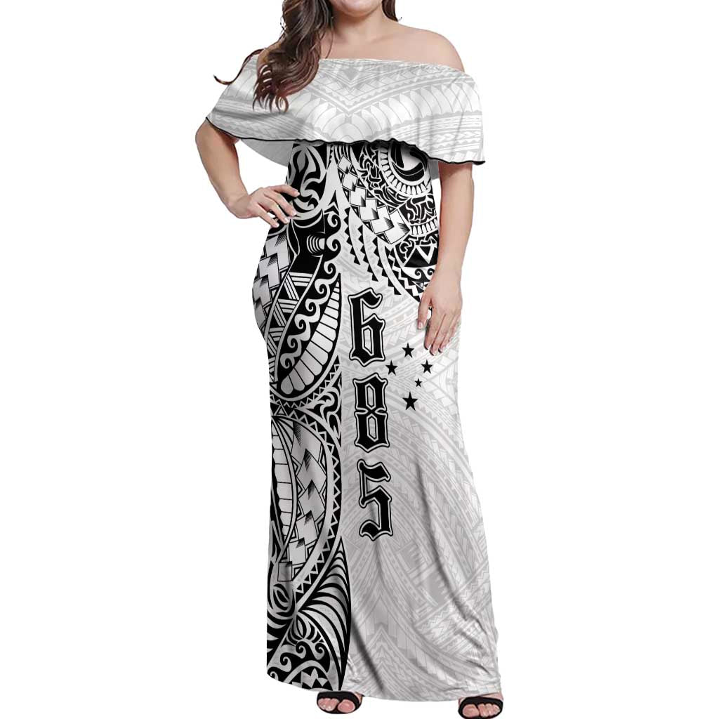 Samoa 685 Art Traditional Tattoo Pattern Off Shoulder Maxi Dress White Color LT03 Women White - Polynesian Pride