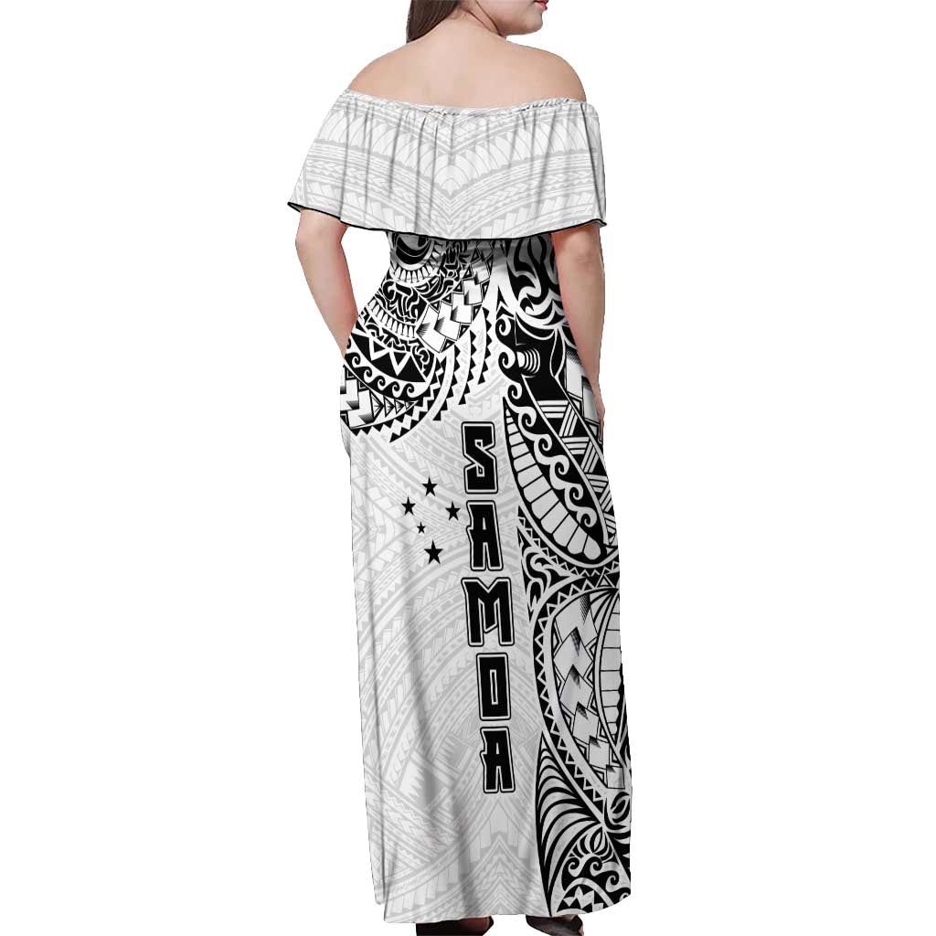 Samoa 685 Art Traditional Tattoo Pattern Off Shoulder Maxi Dress White Color LT03 - Polynesian Pride