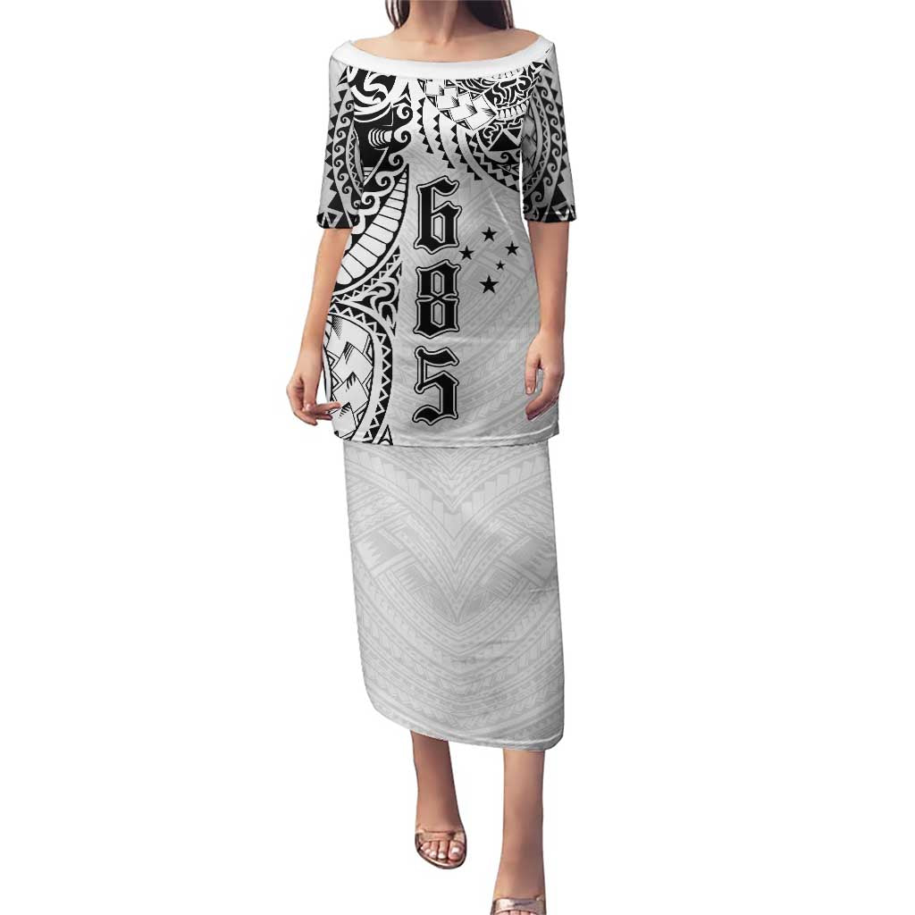 Samoa 685 Art Traditional Tattoo Pattern Puletasi White Color LT03 Long Dress White - Polynesian Pride
