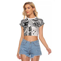 Samoa 685 Art Traditional Tattoo Pattern Raglan Cropped T Shirt White Color LT03 Female White - Polynesian Pride