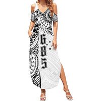 Samoa 685 Art Traditional Tattoo Pattern Summer Maxi Dress White Color LT03 Women White - Polynesian Pride