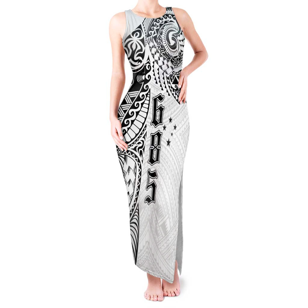 Samoa 685 Art Traditional Tattoo Pattern Tank Maxi Dress White Color LT03 Women White - Polynesian Pride