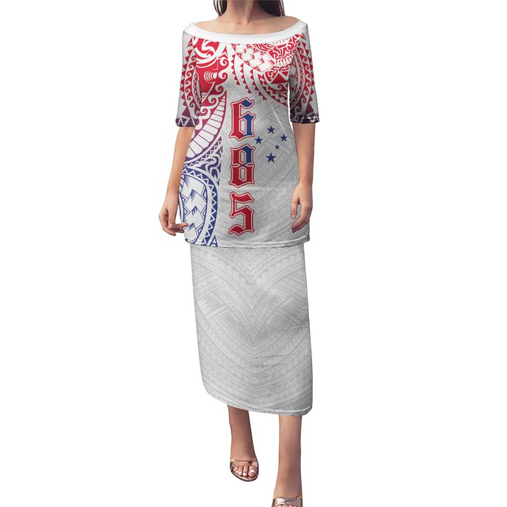 Samoa 685 Art Traditional Tattoo Pattern Puletasi Gradient Color LT03 Long Dress White - Polynesian Pride