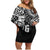 Samoa 685 Art Traditional Tattoo Pattern Family Matching Off Shoulder Short Dress and Hawaiian Shirt Black Color