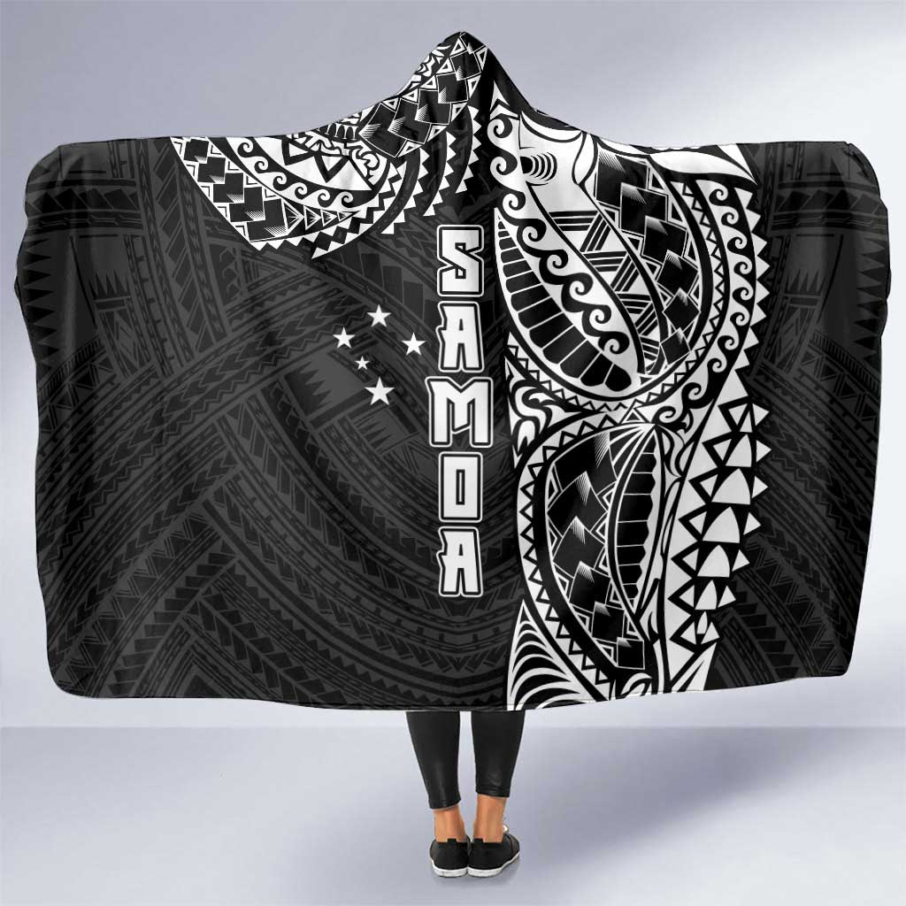 Samoa 685 Art Traditional Tattoo Pattern Hooded Blanket Black Color LT03 One Size Black - Polynesian Pride