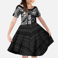 Samoa 685 Art Traditional Tattoo Pattern Kid Short Sleeve Dress Black Color LT03 KID Black - Polynesian Pride
