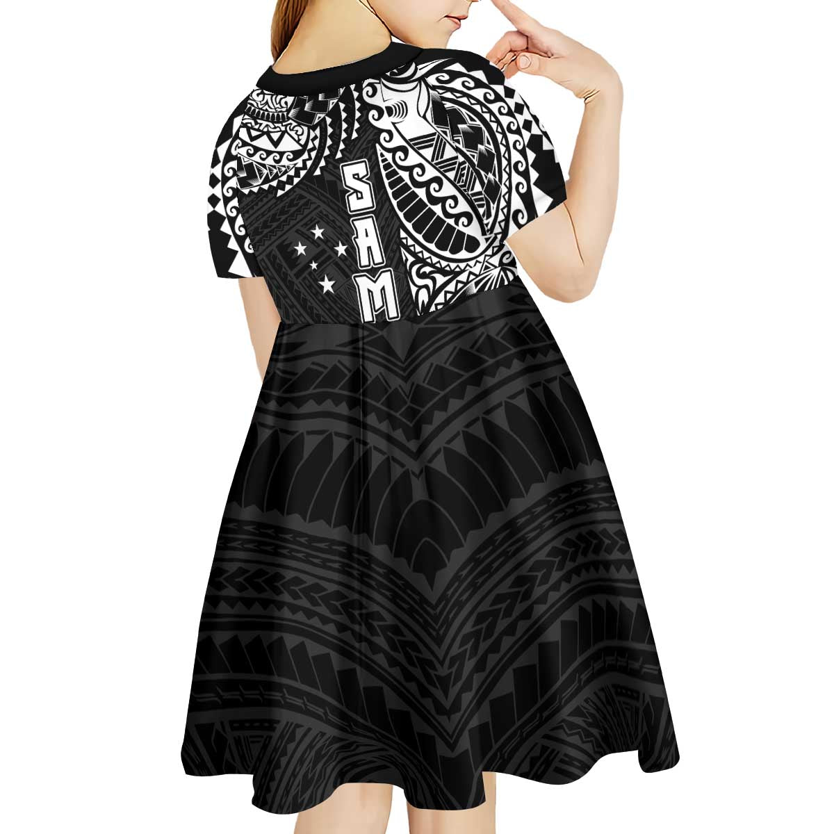 Samoa 685 Art Traditional Tattoo Pattern Kid Short Sleeve Dress Black Color LT03 - Polynesian Pride