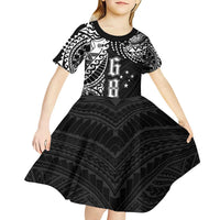 Samoa 685 Art Traditional Tattoo Pattern Kid Short Sleeve Dress Black Color LT03 - Polynesian Pride