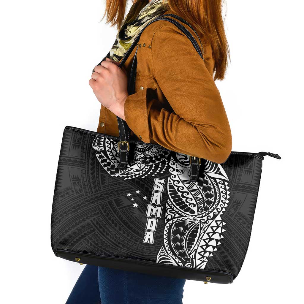 Samoa 685 Art Traditional Tattoo Pattern Leather Tote Bag Black Color LT03 Black - Polynesian Pride