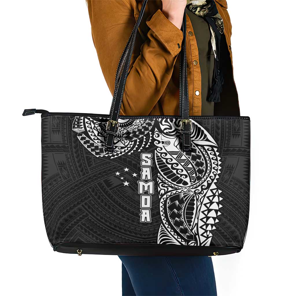 Samoa 685 Art Traditional Tattoo Pattern Leather Tote Bag Black Color LT03 - Polynesian Pride