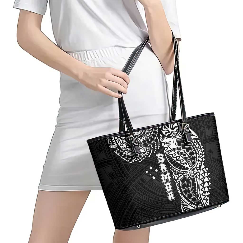 Samoa 685 Art Traditional Tattoo Pattern Leather Tote Bag Black Color LT03 - Polynesian Pride