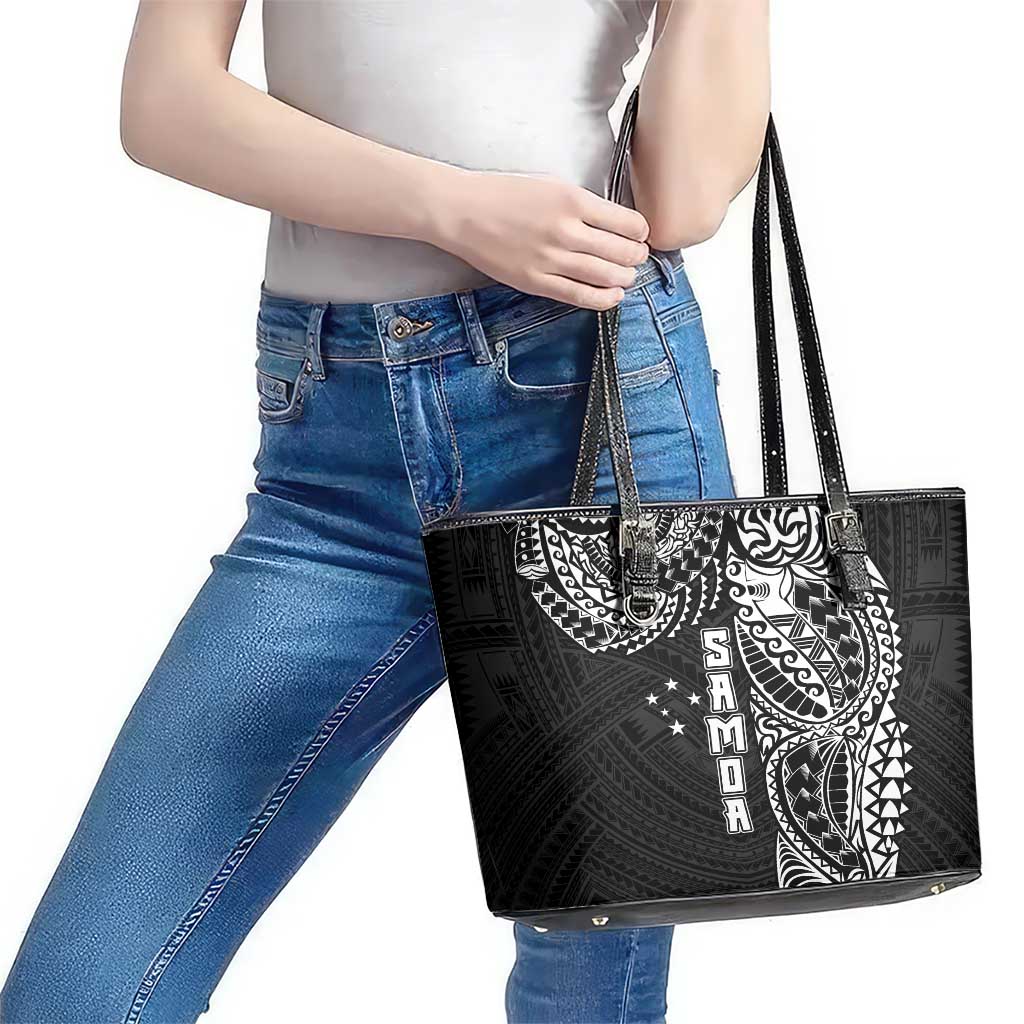 Samoa 685 Art Traditional Tattoo Pattern Leather Tote Bag Black Color LT03 - Polynesian Pride
