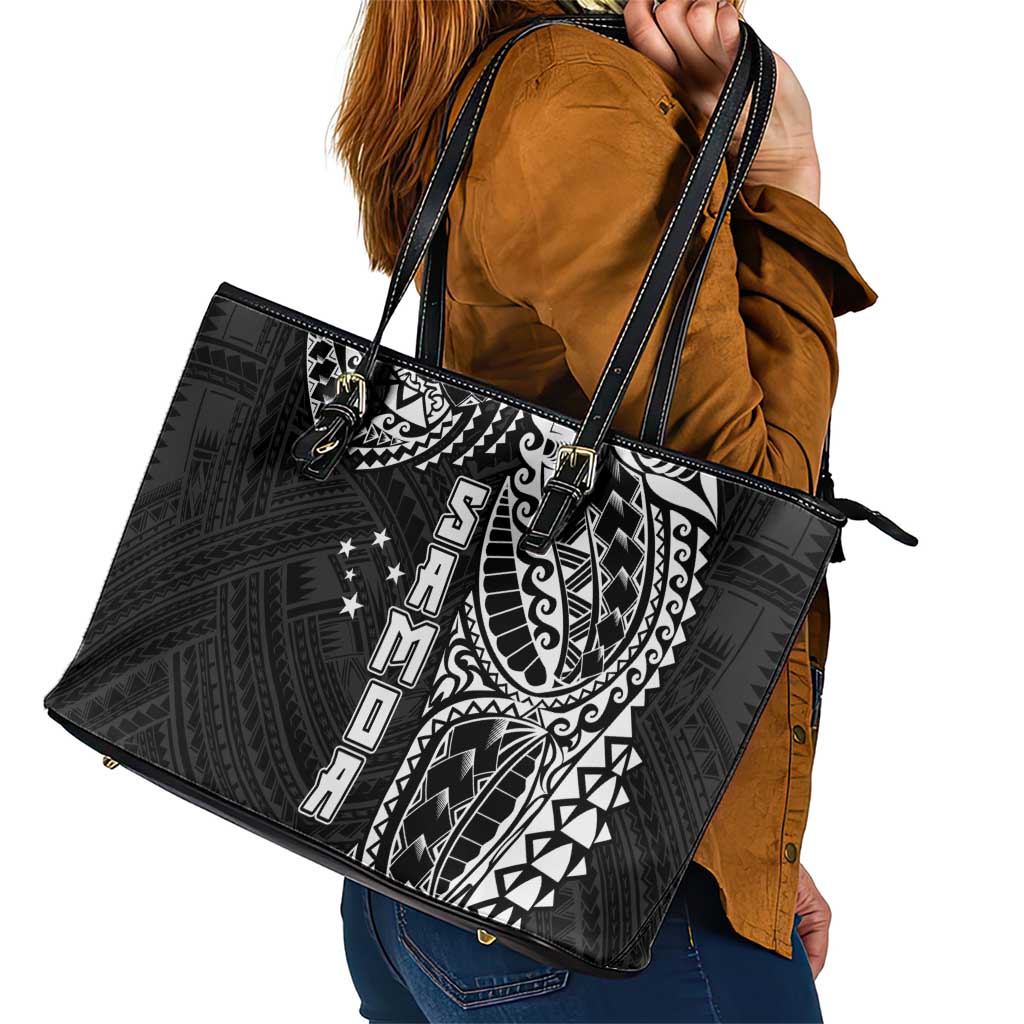 Samoa 685 Art Traditional Tattoo Pattern Leather Tote Bag Black Color LT03 - Polynesian Pride