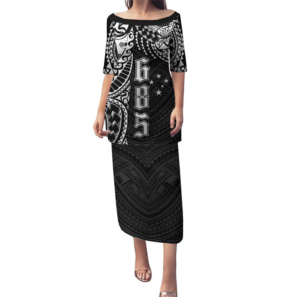 Samoa 685 Art Traditional Tattoo Pattern Puletasi Black Color LT03 Long Dress Black - Polynesian Pride